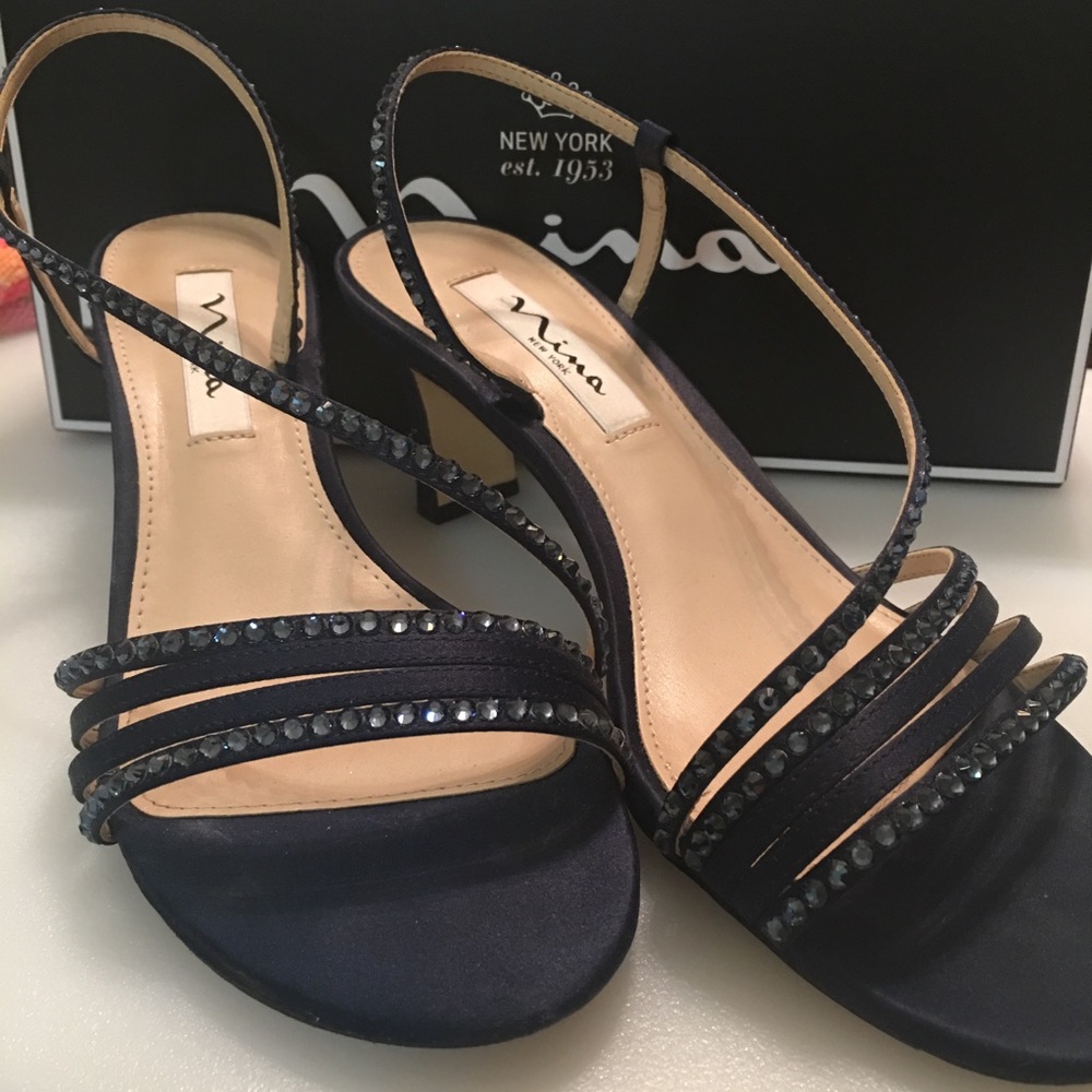 New Nina formal open toe shoes, Navy, size 7.5